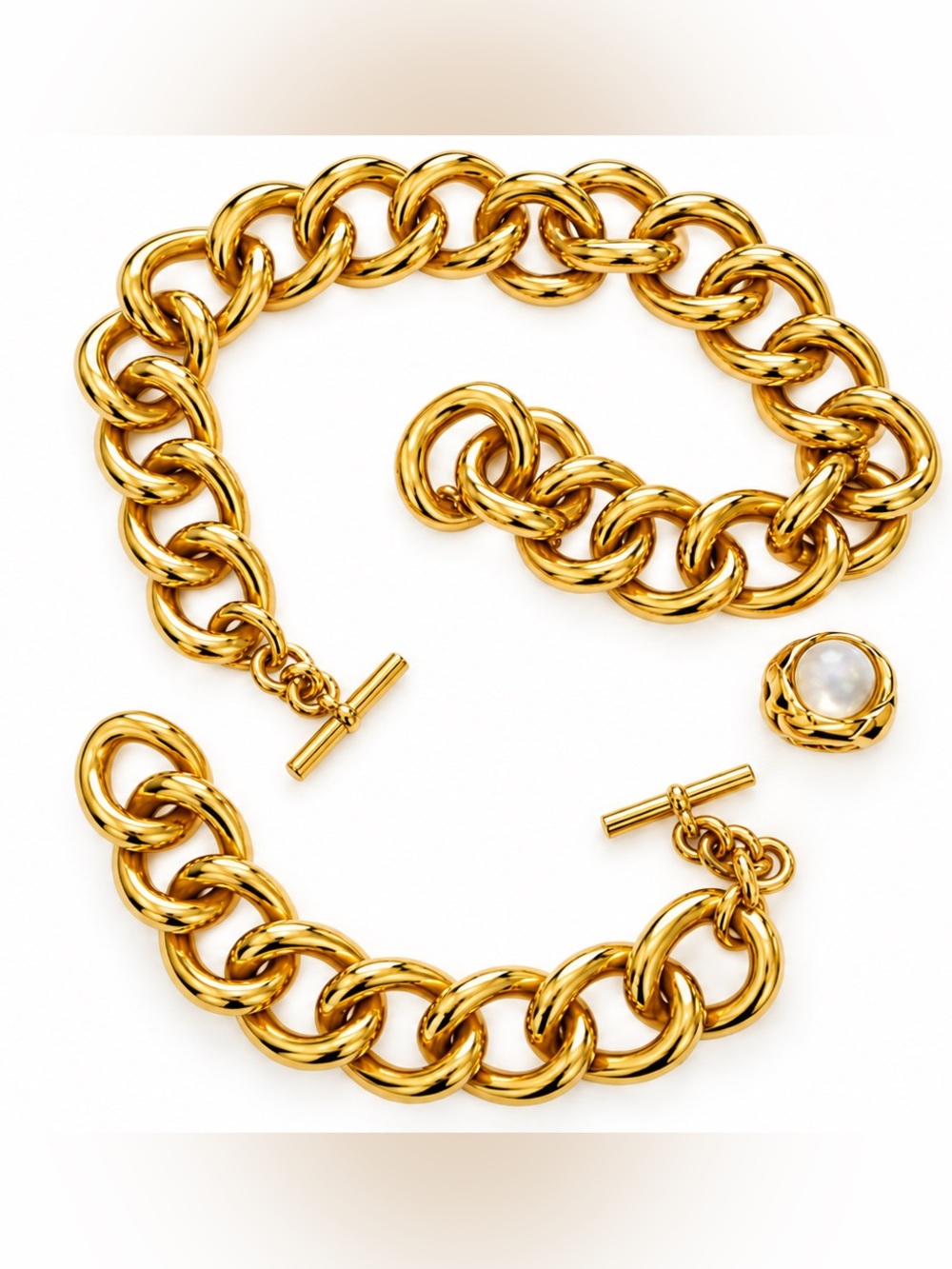 RARE Michael Kors Chunky Link Statement Jewelry Set - Necklace, Bracelet & Ring